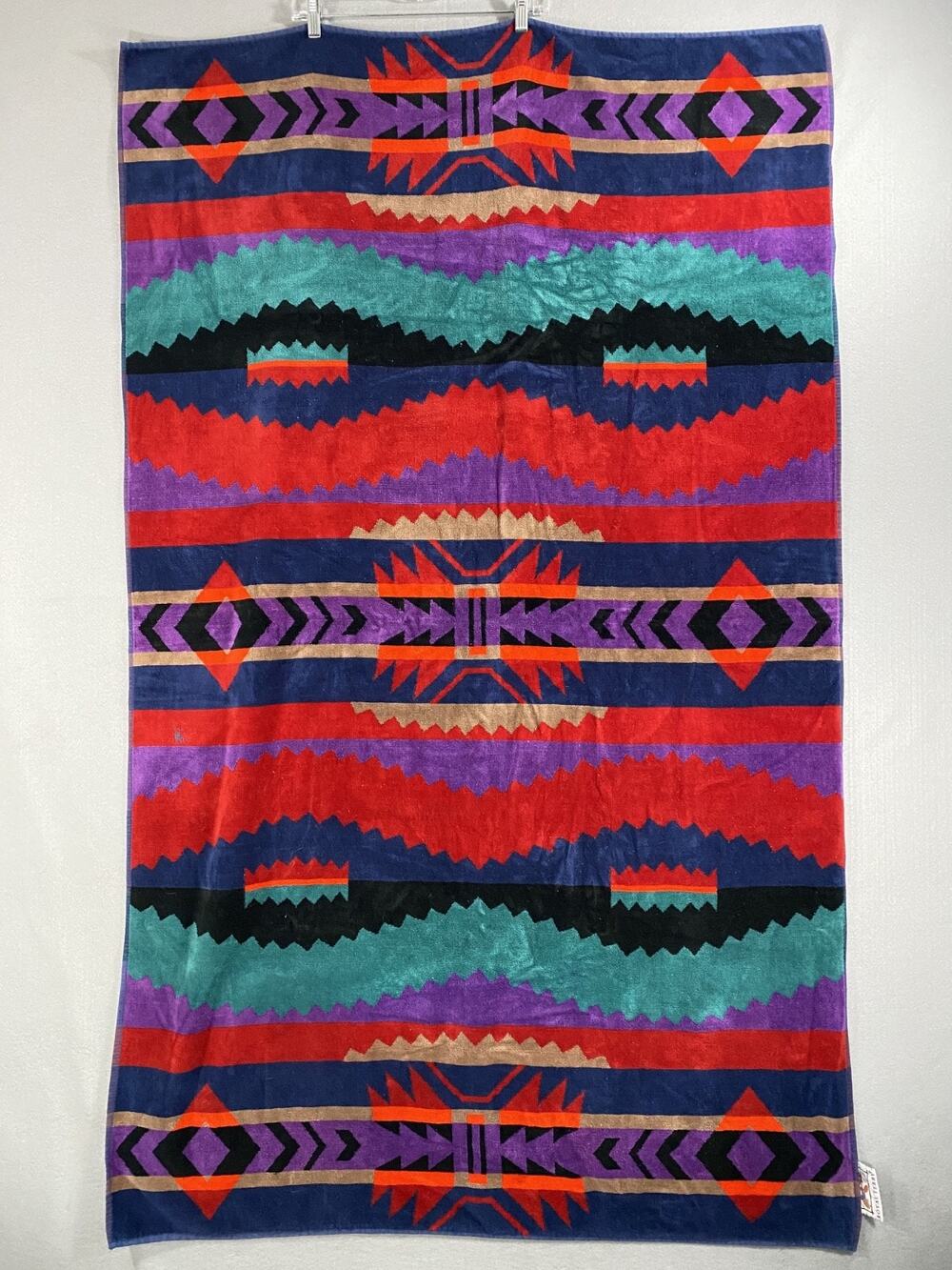 Vintage Royal Terry Beach Towel Aztec Southwestern Indian 39x64" Made In Brazil
